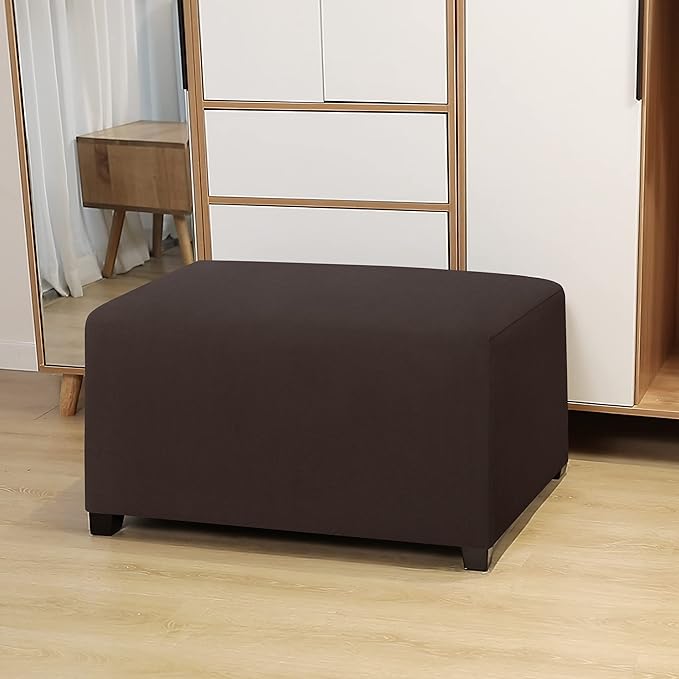 Easy-Going 100% Dual Waterproof Stretch Ottoman Cover Rectangle Folding Storage Stool Furniture Protector Soft Slipcover for Living Room with Elastic Bottom (Large, Chocolate)