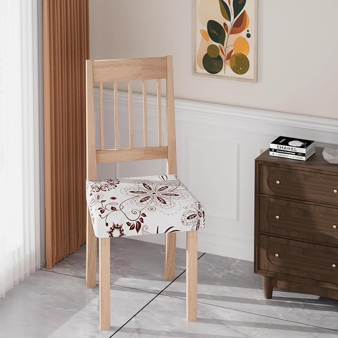 Stretch Dining Chair Seat Covers Set of 4,Dining Chair Slipcovers, Floral Printed Chair Covers,Soft Fabric Washable Upholstered Chair Seat Protector, No Rear Covers for Home Kitchen Dining Room