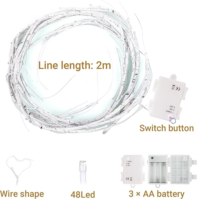 Lighted Birch Garland 6FT 48 LED Battery Operated with Timer for Christmas Fireplace Mantle Table Decoration Indoor Outdoor Use