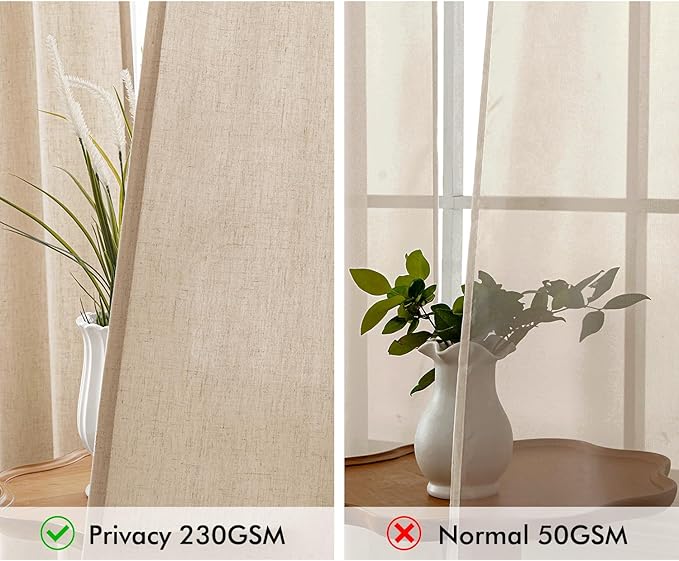 MIULEE Non-See-Through Privacy Linen Curtains 2 Panels, Light Filtering Window Curtains Farnhouse Textured Back Tab Semi Sheer Drapes for Bedroom Living Room, 52 x 84 Inches Long, Light Brown