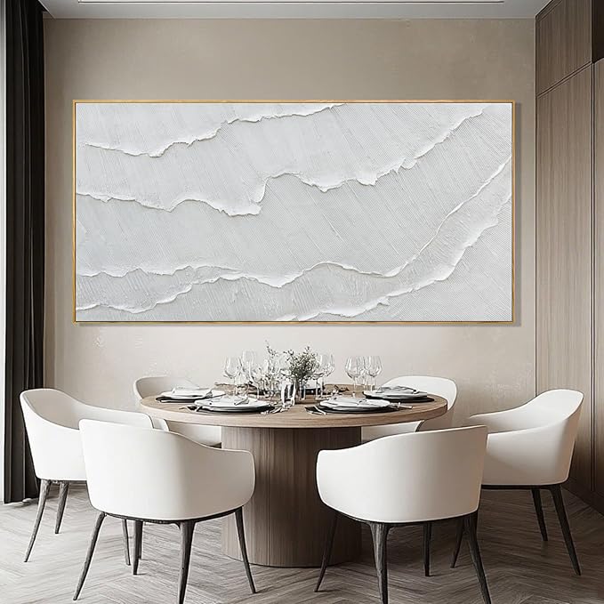 WINKAILIN Contemporary Gray-White Abstract Flat printing Wall Art with Frame Large Canvas Ocean waves Painting for Living Room Bedroom Above Couch Decor 29"x58"