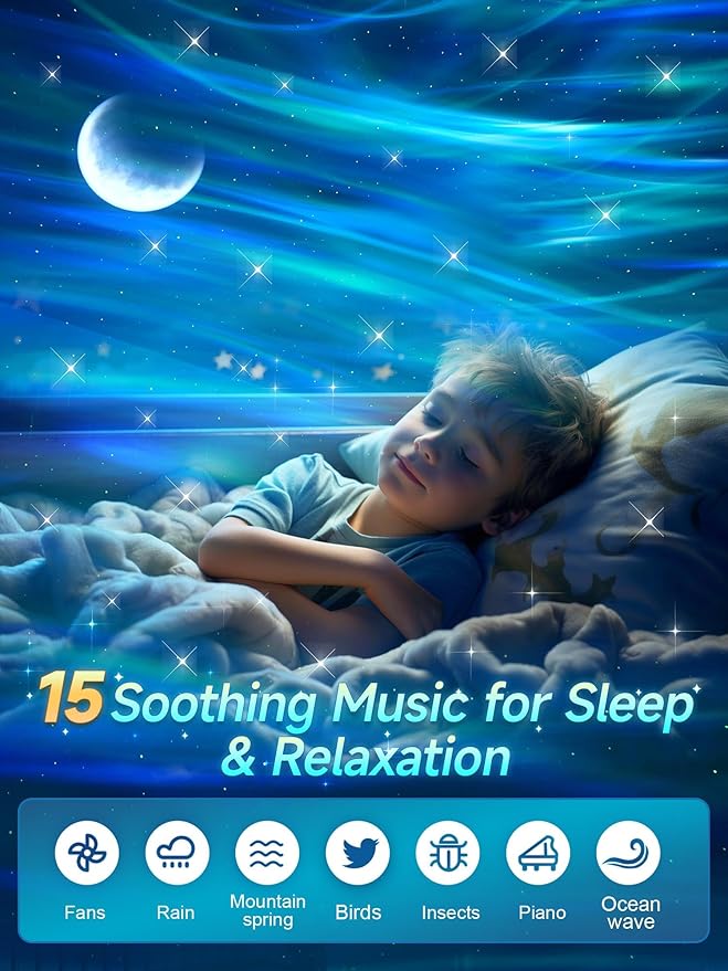 Northern Lights Projector,180 Lighting Modes Galaxy Projector for Bedroom,15 White Noise&Bluetooth Galaxy Projector for Bedroom,Remote+Timer Moon Star Projector Galaxy Light Projector,Christmas Gifts