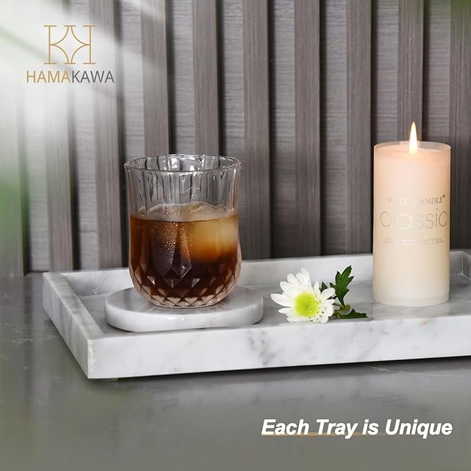 Large Bathroom Vanity Tray, Real Natural Marble Tray 12 inch, Carrara White Stone Toilet Tank Trays, Modern Dresser Trays, Countertop Organizer for Kitchen Counter, Soap Dispenser