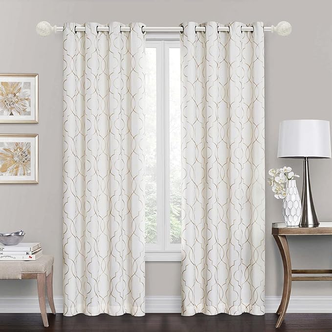 Curtain Rod for Windows 28 to 48 Inches: 1 Inch Heavy-Duty Adjustable Decorative Curtain Rod With Rustic Leaf Finials for Bedroom & Living Room.White