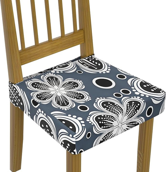 Stretch Dining Chair Seat Covers Set of 6,Dining Chair Slipcovers, Floral Printed Chair Covers,Soft Fabric Washable Upholstered Chair Seat Protector, No Rear Covers for Home Kitchen Dining Room