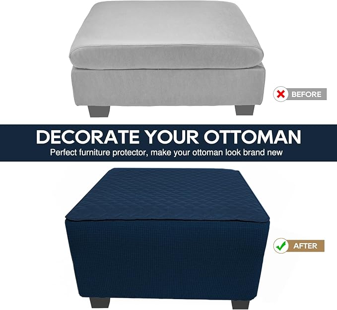 NeColorLife Ottoman Cover Square Waterproof Ottoman Slipcover Thick Storage Footrest Stool Covers Furniture Protector for Pets(Medium Size,Navy Blue)