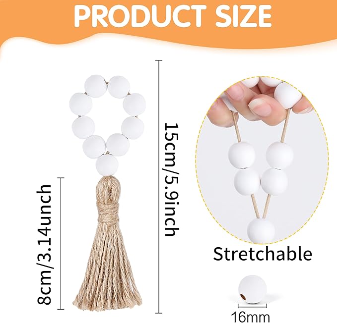 Meplait 6 Pieces Wooden Bead Napkin Rings, Farmhouse Napkin Rings for Dining Table,Wedding Decoration (White)