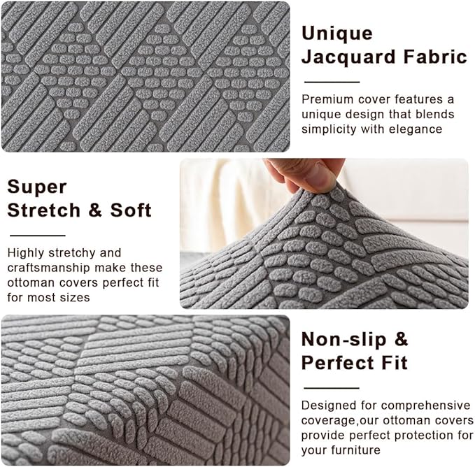 Square Ottoman Cover Large Stretch Storage Ottoman Bench Covers Slipcovers Cube Jacquard Covers for Square Ottomans Coffee Table Footrest Stool Cover with Elastic Bottom L Dark Gray