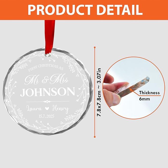 First Christmas Married Ornament 2025 Custom Photo Name Date - Mr and Mrs Personalized Wedding Ornament Gift for Newlyweds