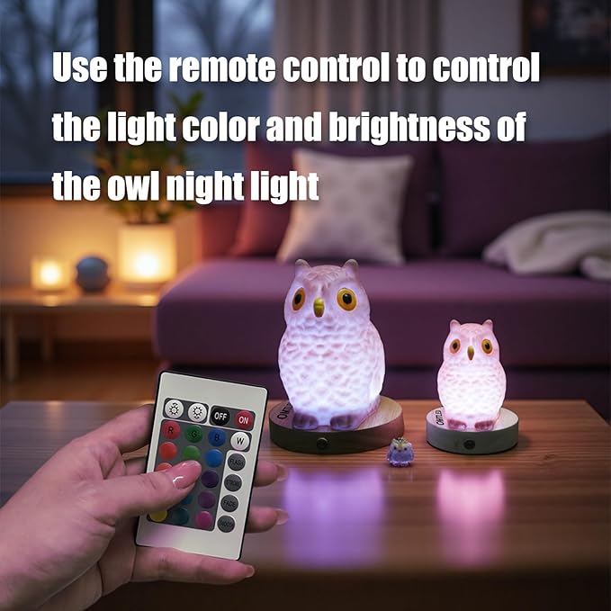 Owl Table Lamp, Dimmable Owl LED Night Light Rechargeable Outdoor Cordless Night Light with Remote Control Portable Touch Control Desk Bedside Lamp for Bedroom Dining Room Office Dorm Garden (L)