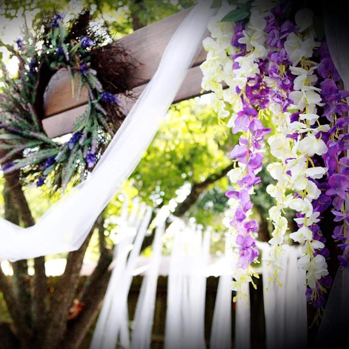 DearHouse 6 Pack 3.75 Feet/Piece Artificial Fake Wisteria Vine Ratta Hanging Garland Silk Flowers String Home Party Wedding Decor (Purple)