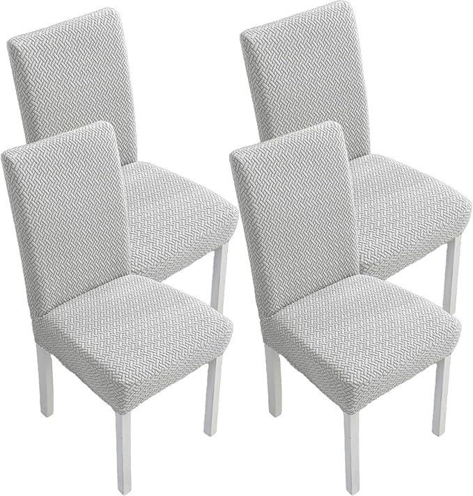 Dining Chairs Covers Set, Dining Room Chair Covers Stretch Seat Covers Parsons Chair Covers Slipcover Fundas Forros para Sillas de Comedor (Texture-Light Gray,Medium (Set of 4))
