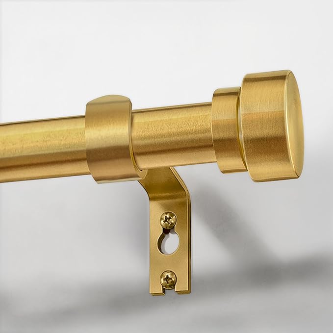 PORTRES Modern Gold Heavy Duty Curtain Rods for Windows 28 to 48 Inches Adjustable Length 1" Diameter Curtain Rod with Farmhouse Decorative Finials for Outdoor Bedroom Kitchen Living Room