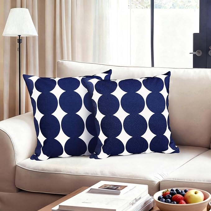 Decorative Throw Pillow Covers Set of 2 Blue Fashion Polka dot Pillow Covers 22x22 Inch Throw Pillow Cover Linen Pillowcase Farmhouse Outdoor Pillow Covers for Couch Sofa Living Room