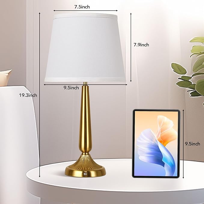 PARTPHONER Cordless Table Lamp, 5000mAh Battery Rechargeable Touch Lamp, 3-Level Brightness Bedside Lamps, Modern Portable Design, Battery Operated Desk Lamp for Patio Camping, Dining, Home, Gold