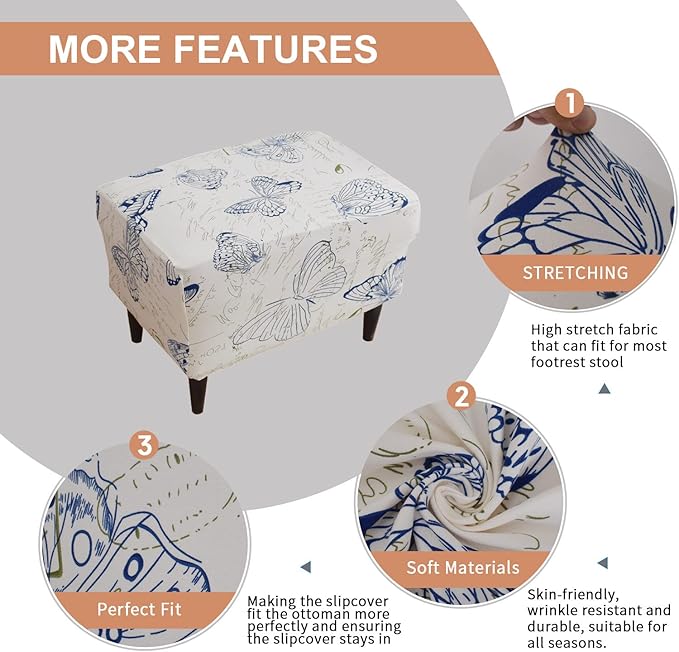 Eco-Ancheng Chair Cover Stretch Ottoman Cover Rectangular Storage Ottoman Slipcover Footrest Stool Covers Ottoman Slipcovers for Foot Stool with Nonslip Elastic Bottom