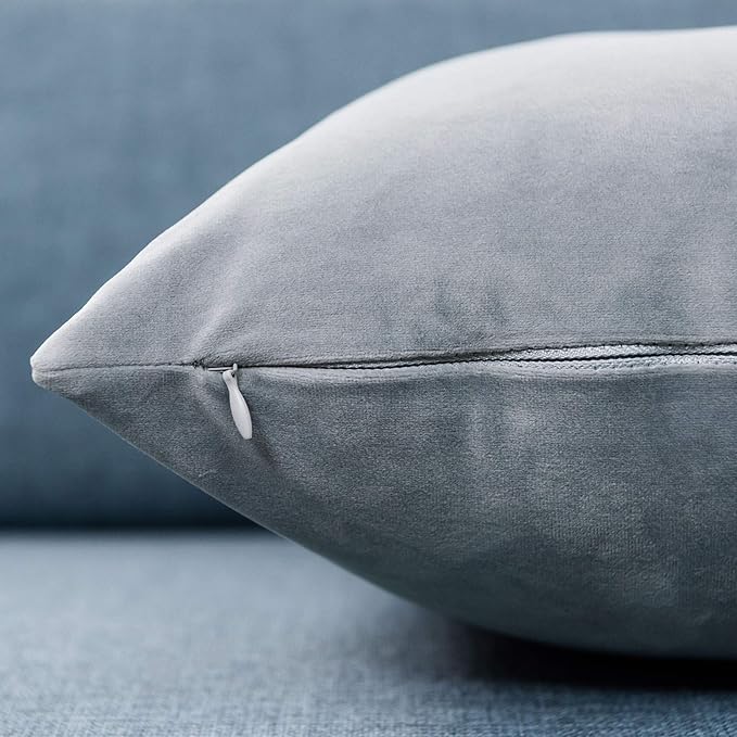 JUSPURBET Silver Gray Lumbar Velvet Throw Pillow Covers 16x24 inch Set of 2 for Living Room Couch Sofa Bedroom Decorative Rectangle Solid Soft Cushion Cases with Invisible Zipper