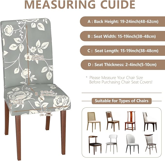 Stretch Dining Chair Covers Set of 2,Floral Print Chair Covers,Soft Removable Washable,Pet Friendly Furniture Protector,Universal Chair Slipcovers for Home, Kitchen,Ceremony Dining Room Seat
