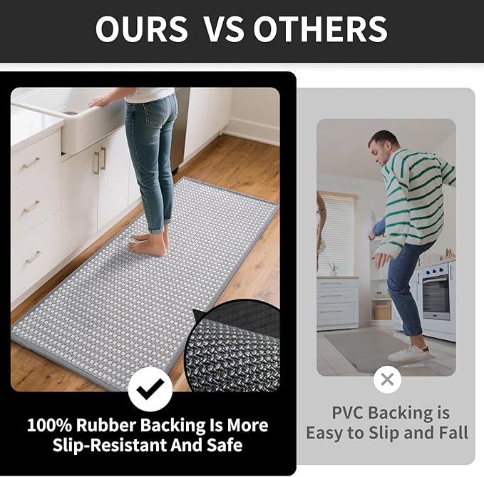 Kitchen Rugs Mat Non Slip Washable, Super Absorbent Kitchen Mats for Floor, Rubber Backing Soft Braided Standing Floor Mats Sink Mat Runner Rug, Easy to Clean and Maintain, Gray 17"x30"