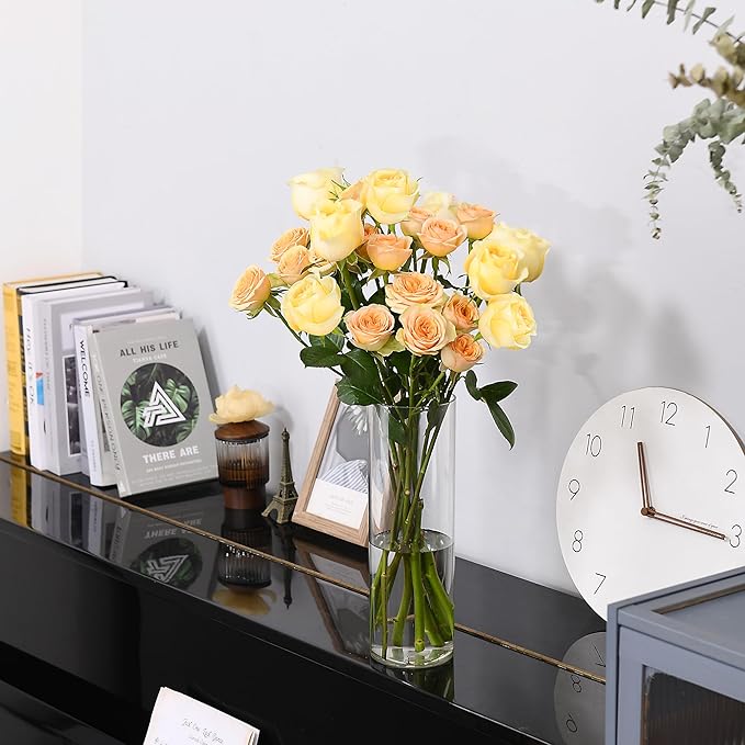 Clear Flower Vase, Non-breakable Vases, 4" W x 12" H, Acrylic Vase, Aesthetic Room Decor Cylindrical Modern Flower Vases for Table Centerpiece, Home Decor, Women Floral Arrangement Gift