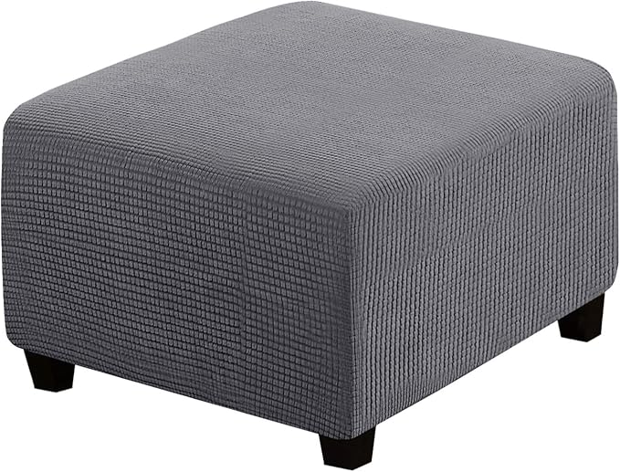 H.VERSAILTEX Square Ottoman Covers Ottoman Slipcovers Folding Storage Stool Furniture Protector Form Fit with Elastic Bottom, Stretch High Spandex Small Checks Jacquard Fabric(Large,Grey)