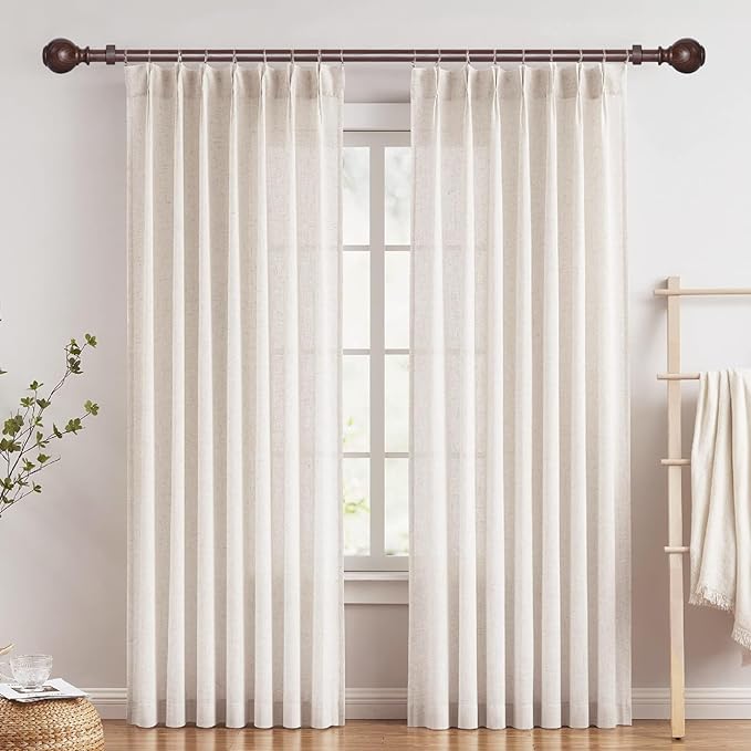 Wood Bronze Curtain Rods for Windows 28"-144" (2.3-12ft), 1" Heavy Duty, Imitation Wood Grain Finials, Adjustable, Bronze Wood