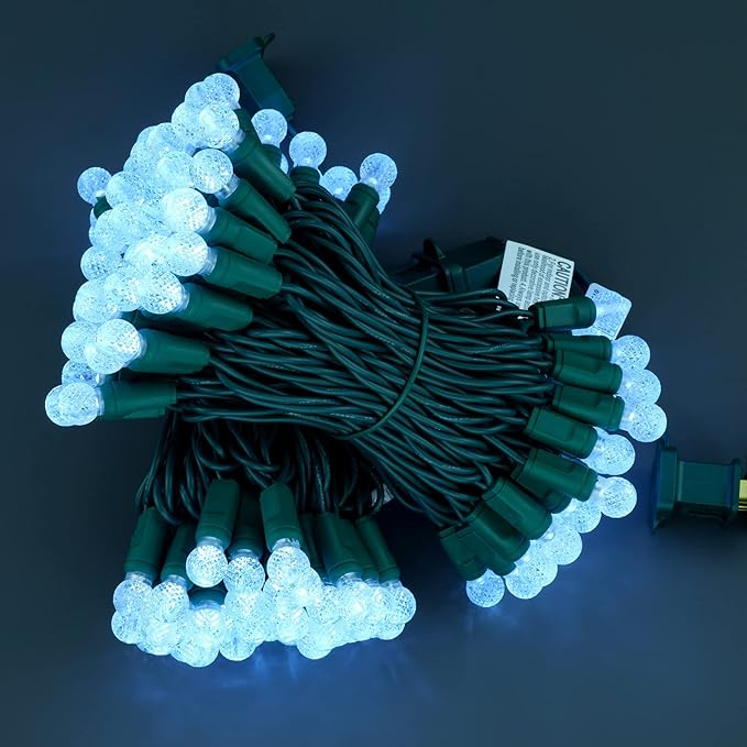 YULETIME Cool White One-Piece G12 Raspberry Christmas Lights 140 Count 48 Feet, 2 Sets 70 LED 24 ft High Waterproof UL Certified String Light (Cool White)