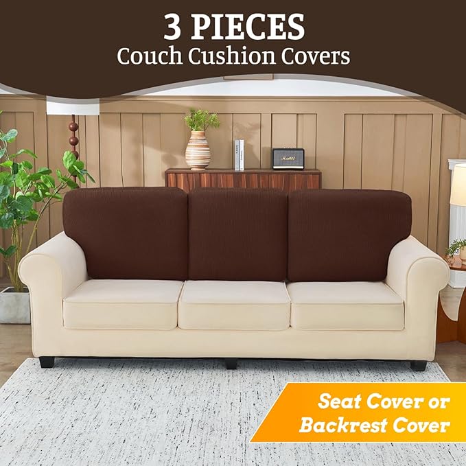 Sectional Couch Covers for Sofa Cushion L Shaped Couch Cover Washable Soft Couch Cushion Covers Stretch Sofa Slipcovers(3-Piece for Sofa Seat or Backrest, Brown)