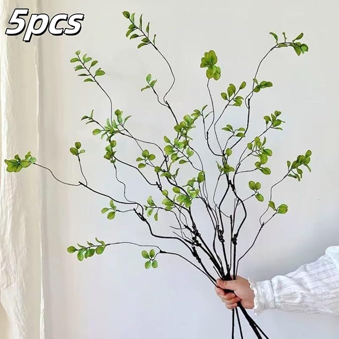 4 Pcs Artificial Ficus Branches Faux Eucalyptus Stems, 47.2 Inch Fake Greenery Stems Realistic Touch Faux Branches for Vase for Office Home Wedding Vase Filler Decoration