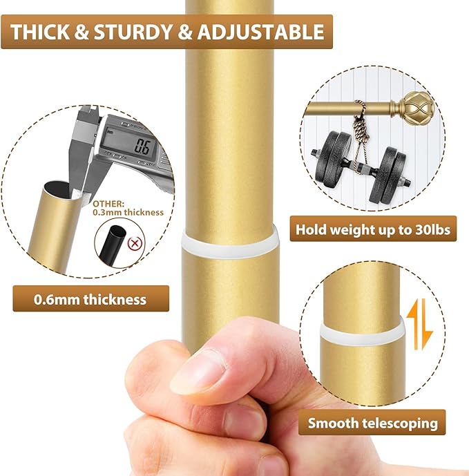KAMANINA 1 Inch Double Curtain Rods for Windows 72 to 144 Inches (6-12 Feet)，Warm Gold Heavy Duty Double Curtain Rod, Telescoping Drapery Rod with Netted Texture Finials