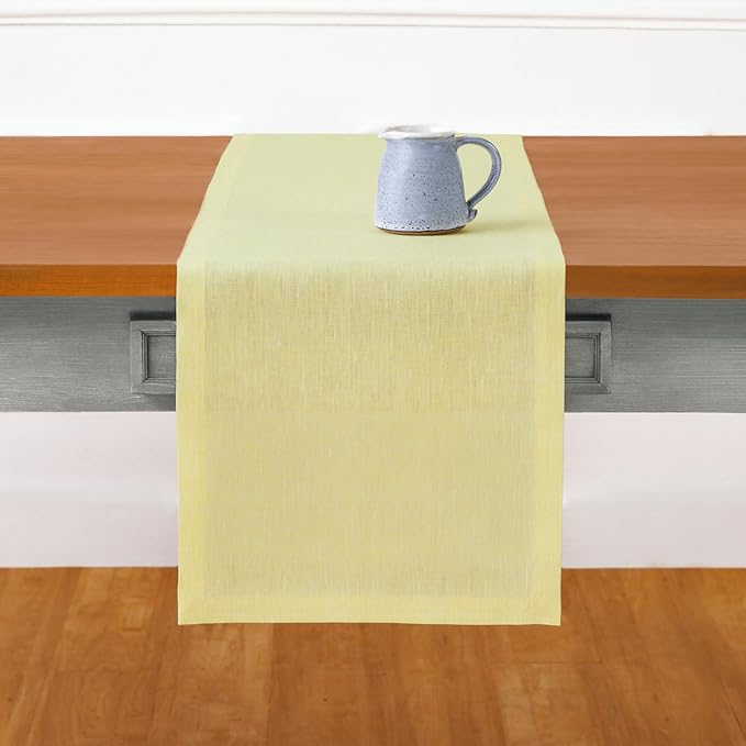 Solino Home Linen Table Runner 72 Inches Long - Athena, 100% Pure Linen Chambray Yellow Table Runner 14 x 72 Inch for Dining, Spring, Easter