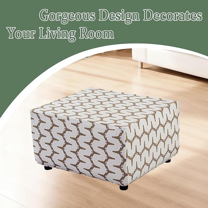 HAOYONG Ottoman Cover Square, Stretch Ottoman Slipcover Printed, SoftFoot Stool Cover Protector with Nonslip Elastic Bottom Removable Washable