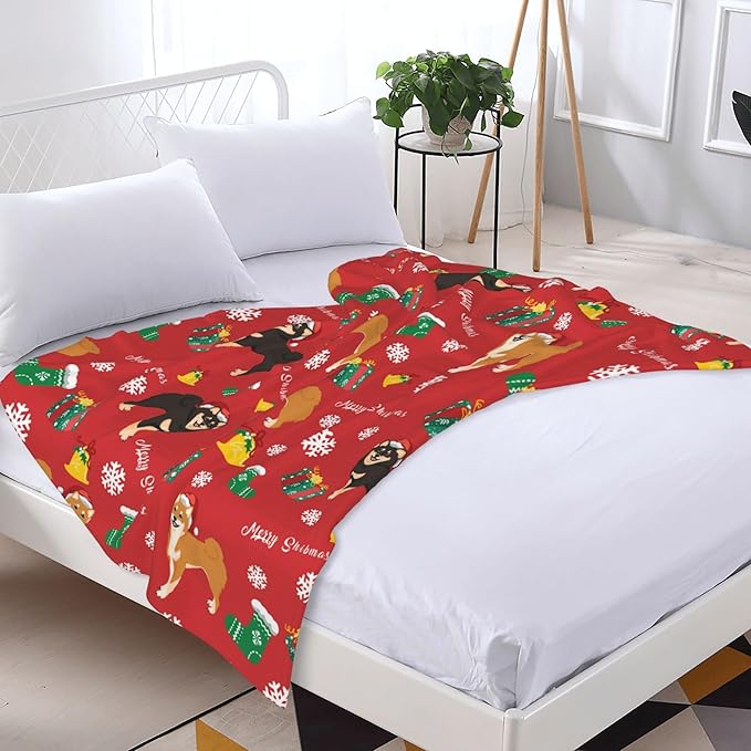 Christmas Dog Throw Blanket Soft Plush Fleece Blankets Warm Cozy Lightweight Fuzzy Blanket for Bed Sofa Couch Home Decor 60"X50"