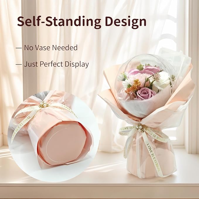 Soap Flowers Bouquet, Artificial Flowers in Gift Box with Gift Bag & Greeting Card, Flowers for Delivery, Pink Flowers Birthday Gift for Women Mom Wife Grandma Her