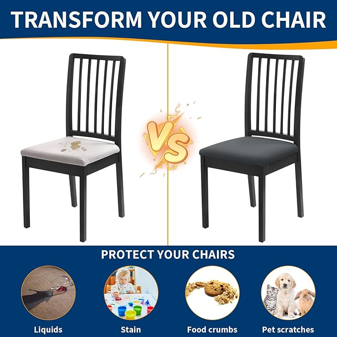 Waterproof Dining Chair Seat Covers Set of 4, Removable Washable Kitchen Chair Seat Slipcovers, Dining Room Chair Seat Covers for Home, Restaurant, Banquet