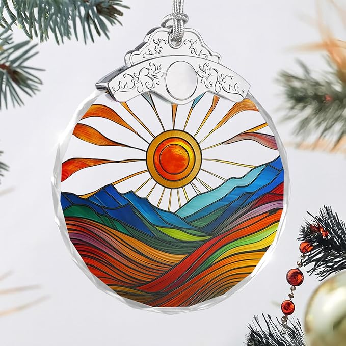 Christmas Ornaments - Sunset Stained Glass Ornament - Xmas Decor - Ornaments for Christmas Tree - Holiday Presents - Gift Exchange Ideas - Car Hanging Decoration - Wine Bottle Decor