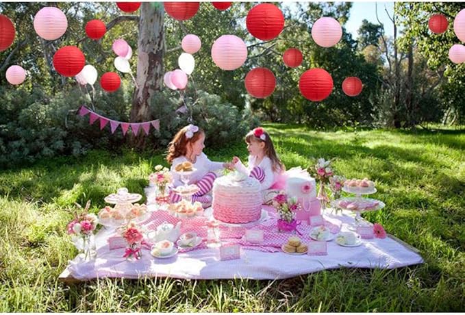 BEISHIDA 21 Pcs Red Pink Round Paper Lanterns Decorative Hanging Asia Chinese Japanese Paper Lanterns Lamp for Valentine's Day Anniversary Birthday Wedding Baby Bridal Shower Party Decoration