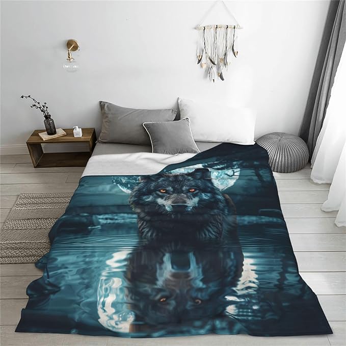 Wolf Moon Decor Throw Blanket - Super Cozy Plush Lightweight Soft Flannel Fleece Cool Blanket for Sofa Bed Couch - Gifts for Wolf Lovers Girls Boys Kids Women Men - 50"X60"