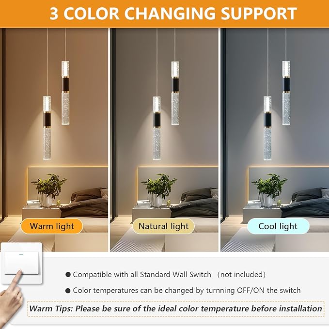 Black and Gold Pendant Light,3 Pack Modern Led Pendant Light Kitchen Island,Modern Kitchen Lighting Fixture for Dining Room