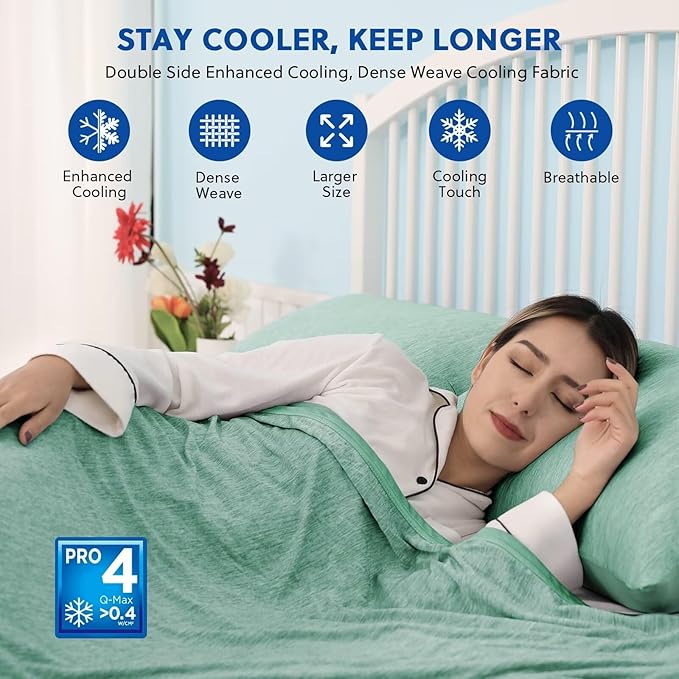 HOMFINE Cooling Blankets for Hot Sleepers - Summer Blanket Thin Lightweight Breathable Soft Double Side Enhanced Cooling for Bed Couch Sofa, Keep Cool for Night Sweats (Green, 108 x 90 inches)