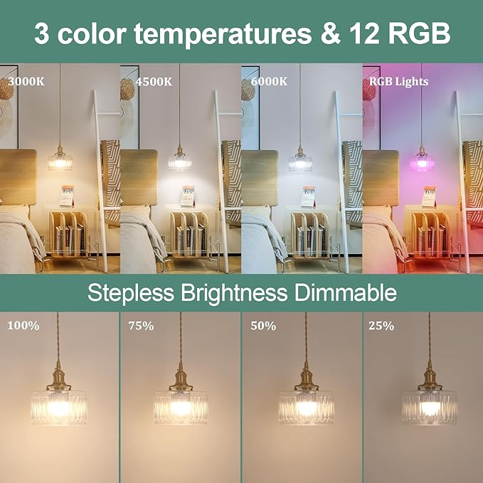 Battery Operated Pendant Light 5000mAh Rechargeable Chandelier with Remote Control Wireless Adjustable Hanging Clear Striped Light for Kitchen Island Dining Room Hallway, 2 Pack