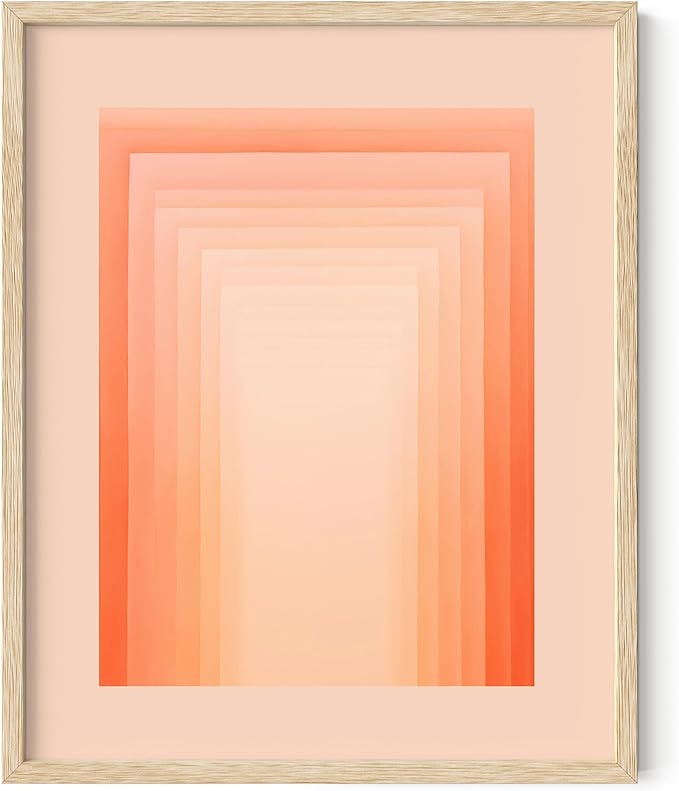 HAUS AND HUES Colorful Abstract Wall Art - Minimalist Retro Picture for Living Room Decor, Red and Pink Modern Wall Art Painting (Pink Geometric, Beige Frame, 8x10)