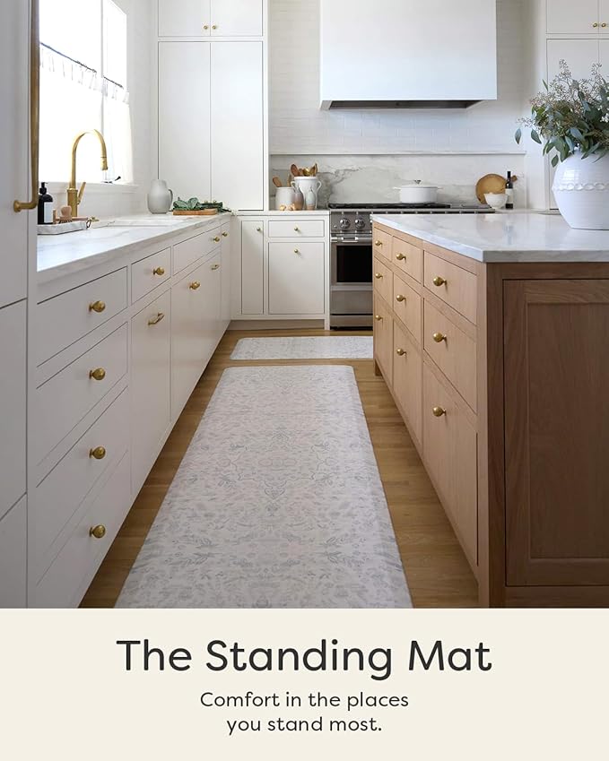 House of Noa Nama Standing Mat – Anti-Fatigue Cushioned Kitchen Mats for Floor | Ergonomic Bounce-Back Foam Kitchen Mats | Anti-Fatigue Mats for Kitchen & Standing | Emile Delft Blue | 22" x 72"