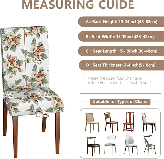 Stretch Dining Chair Covers Set of 2,Floral Print Chair Covers,Soft Removable Washable,Pet Friendly Furniture Protector,Universal Chair Slipcovers for Home, Kitchen,Ceremony Dining Room Seat
