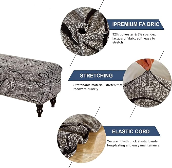 FUANGUI Ottoman Cover Stretch Storage Ottoman Bench Slipcover Printed Folding Storage Bench Ottoman Cover Footrest Stool Slipcover Footstool Protector Cover with Elastic Bottom