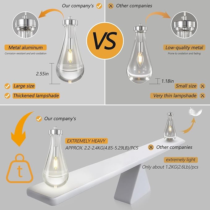Raindrop Pendant Lights Kitchen Island Teardrop Chrome Hanging Light Fixtures Clear Solid Glass Pendant Light Modern Chandeliers for Dining Room Porch Corridor Living Room(2-Light)