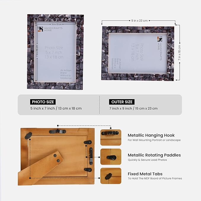 Handicrafts Home 5x7 Picture Frame Mother of Pearl Collection, Handcrafted Photo Frame, Small Picture Frame for Living Room, Wall Decor, Office Desk Decor, Vintage Picture Frames, Gift for her, Thanksgiving gift for friends & Family