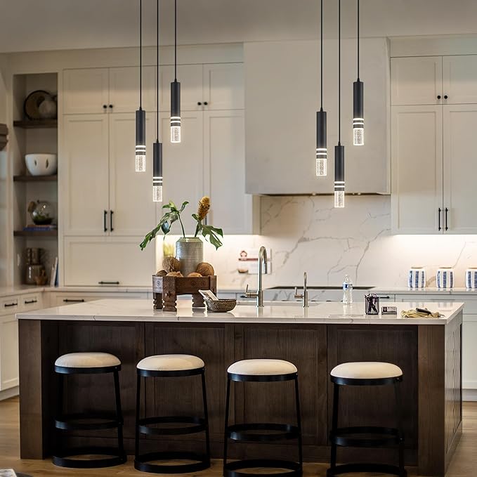Pendant Lights Kitchen Island, Crystal Pendant Light Fixtures Mini 18W LED Modern Kitchen Pendant Lighting Over Sink and Living Room and Bedroom (Black 3 Light)