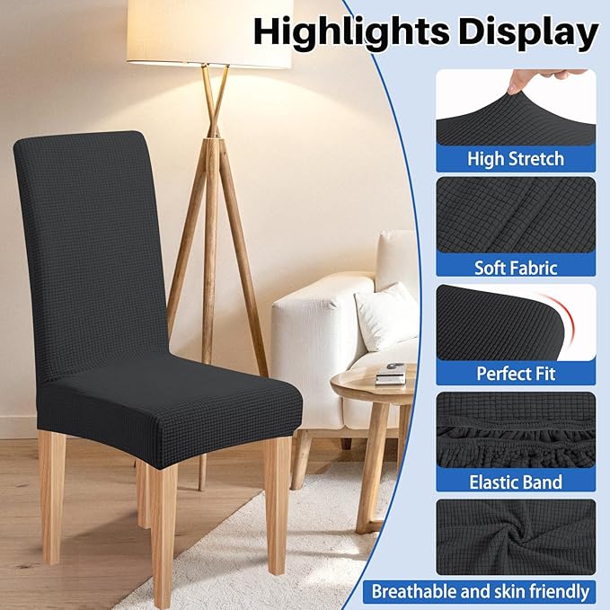 Dioxide Stretch Chair Covers for Dining Chairs, Washable Dining Chair Covers Set of 6, Soft Kitchen Chairs Seat Covers, Jacquard Parson Chair Slipcover Protectors for Home Hotel Restaurant Banquet