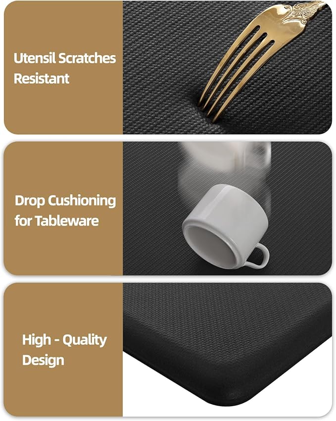 Color&Geometry 0.71" Extra Thick Anti Fatigue Cushion Kitchen Floor Mat,Easy Clean, Water & Oil Proof, Non Slip, Foam Padded Runner Rug for Front Sink,20"x 47" Black (2.0 Version)
